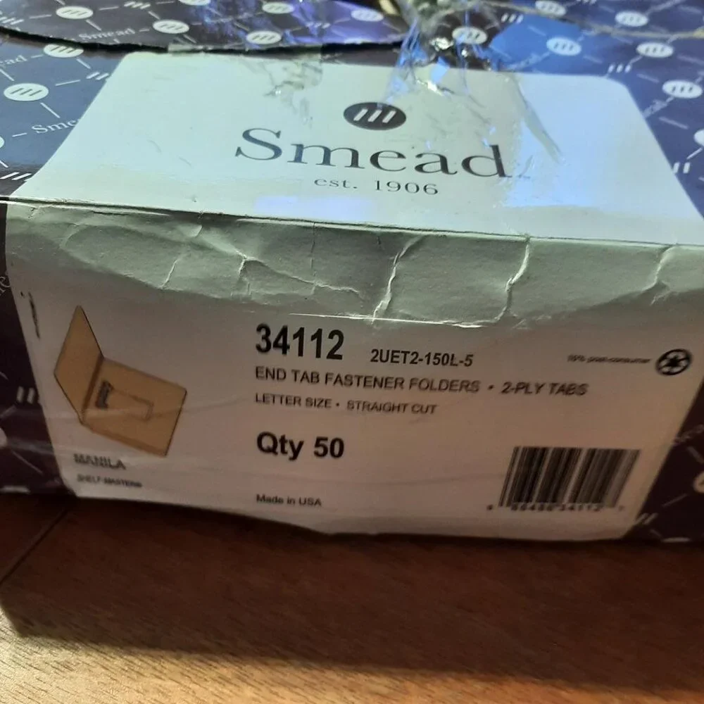 Smead End Tab Fastener Folders Straight Cut Letter Sz Manila 50 Box Missing Tab